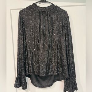 Black sparkly top large open back high neck